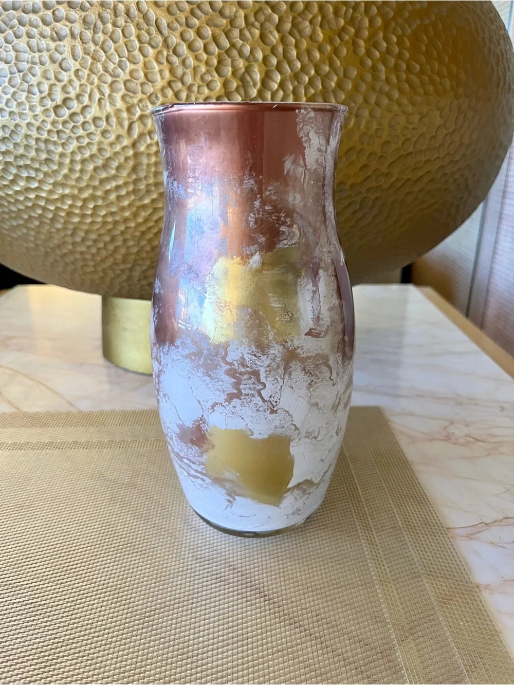 Decorative Metallic Gold and White Glass Vase - Home Accents